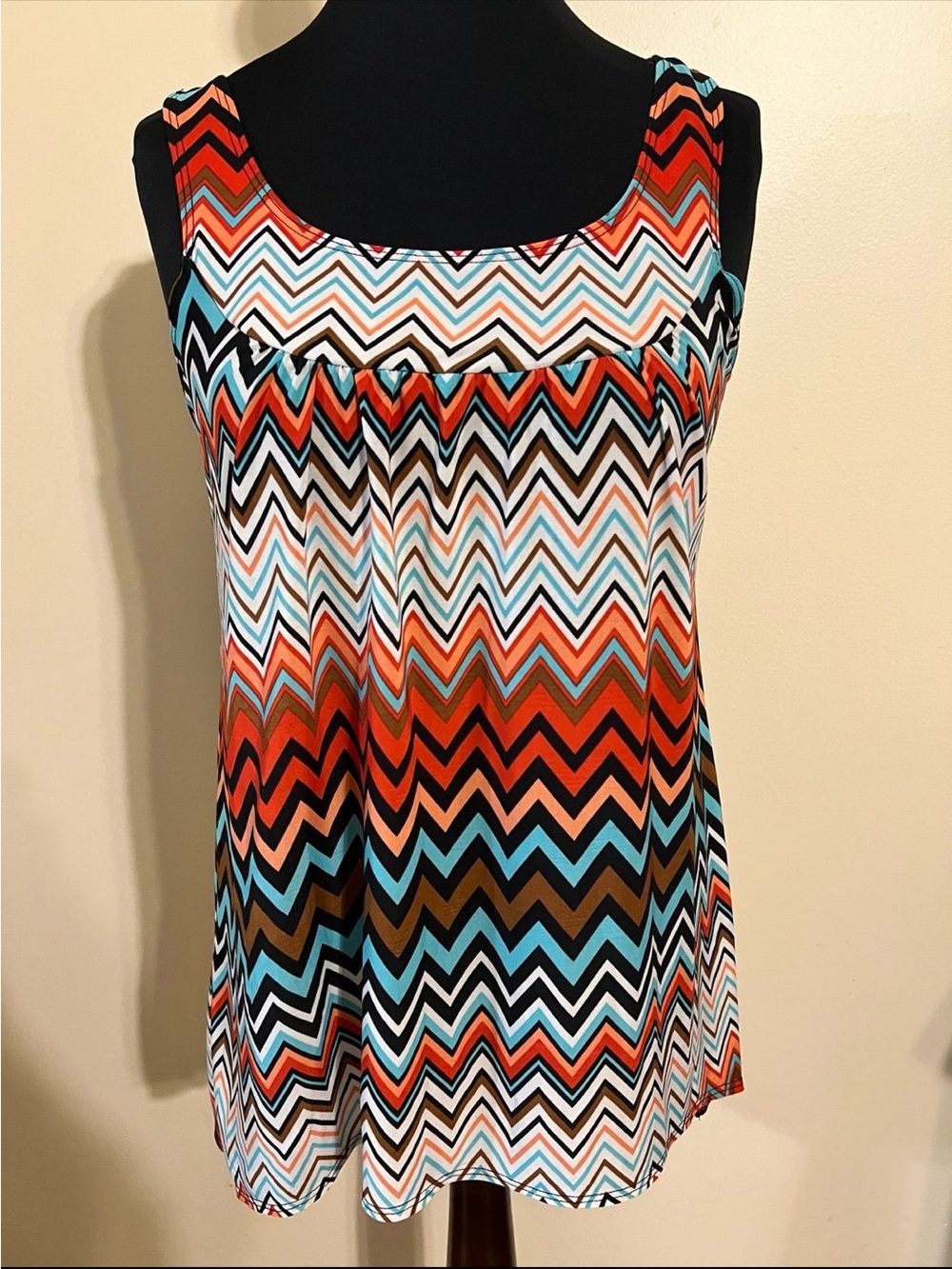 Star Vixen Zigzag Chevron Tank Top in Orange, Teal & Black